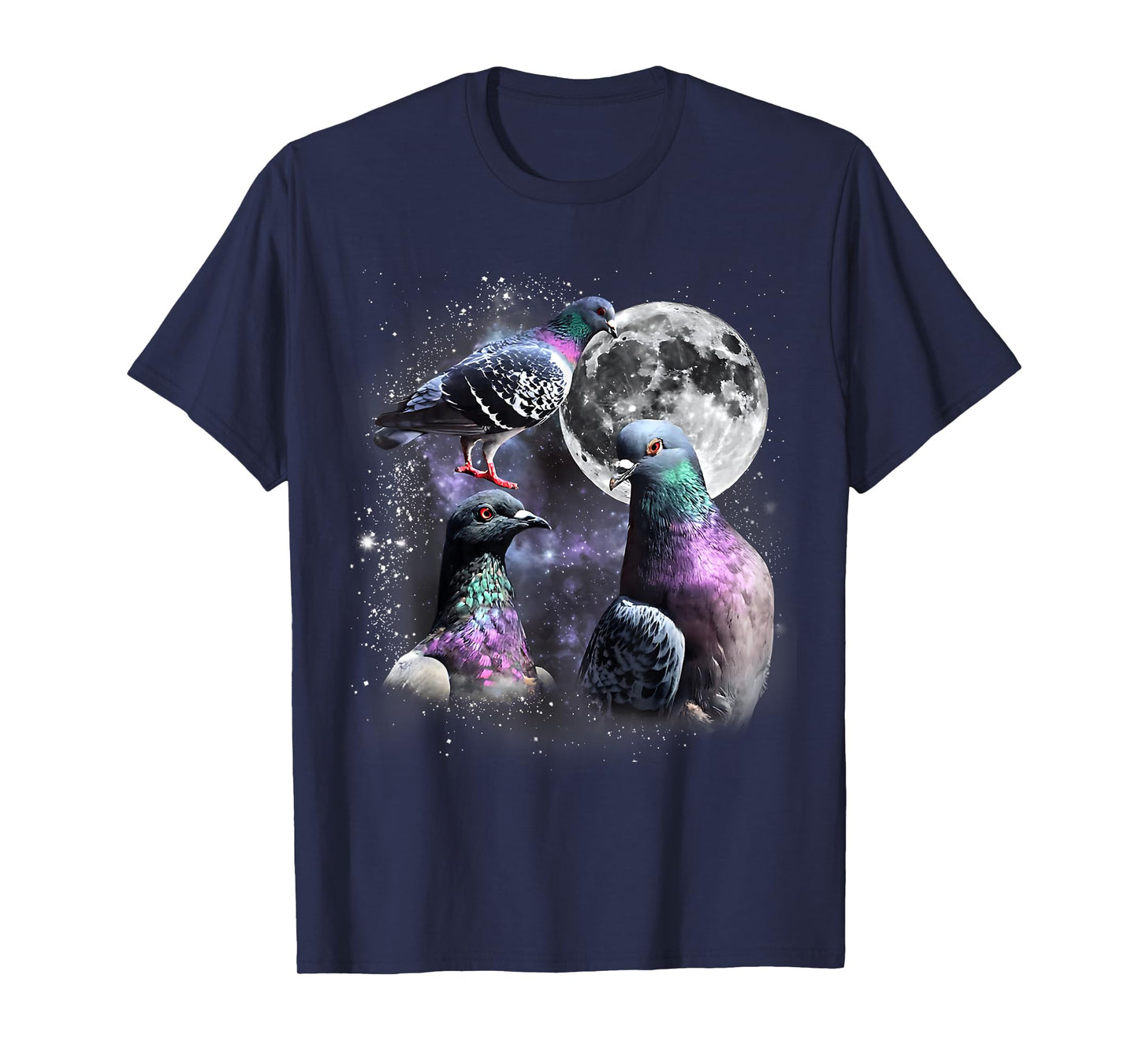 Funny Three Pigeon Moon Weird Cursed Meme 3 Pigeon Silly T-Shirt