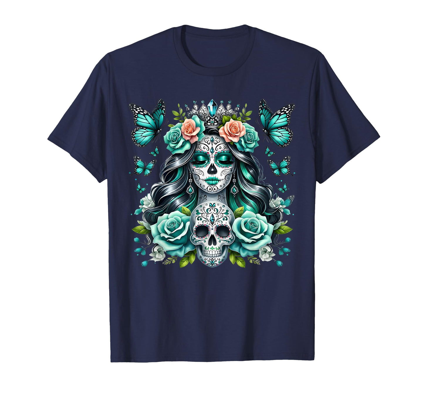 De Los Muertos La Catrina Day of The Dead Floral Sugar Skull T-Shirt