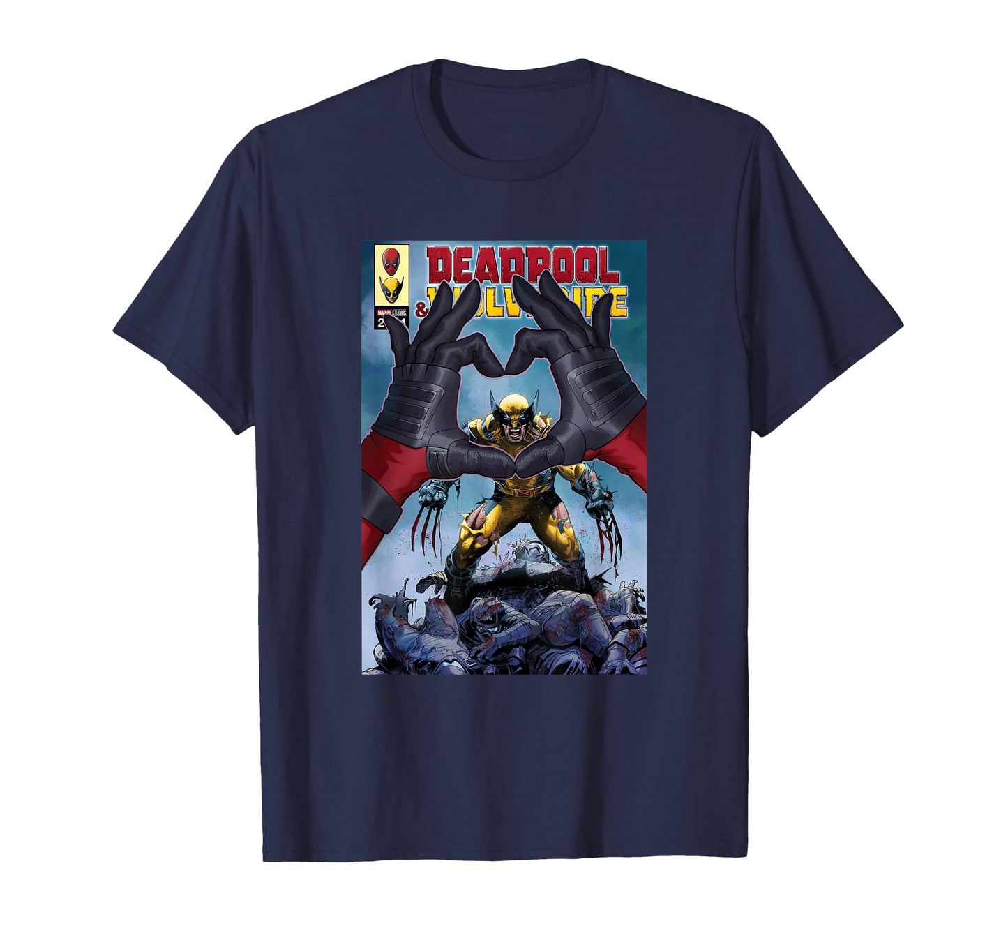 Marvel Studios Deadpool & Wolverine Comic Cover Hand Heart T-Shirt