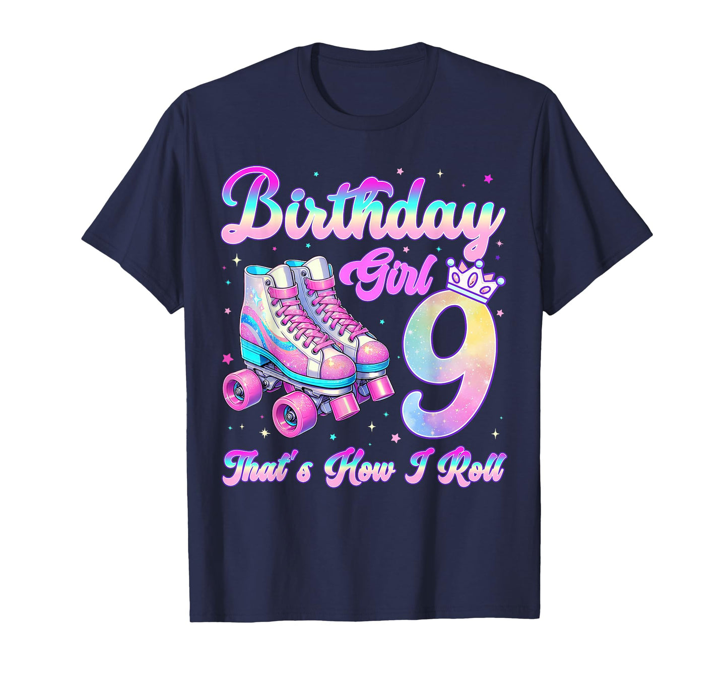 Kids Rolling Into 9 Roller Skating 9th Birthday Girl Party T-Shirt