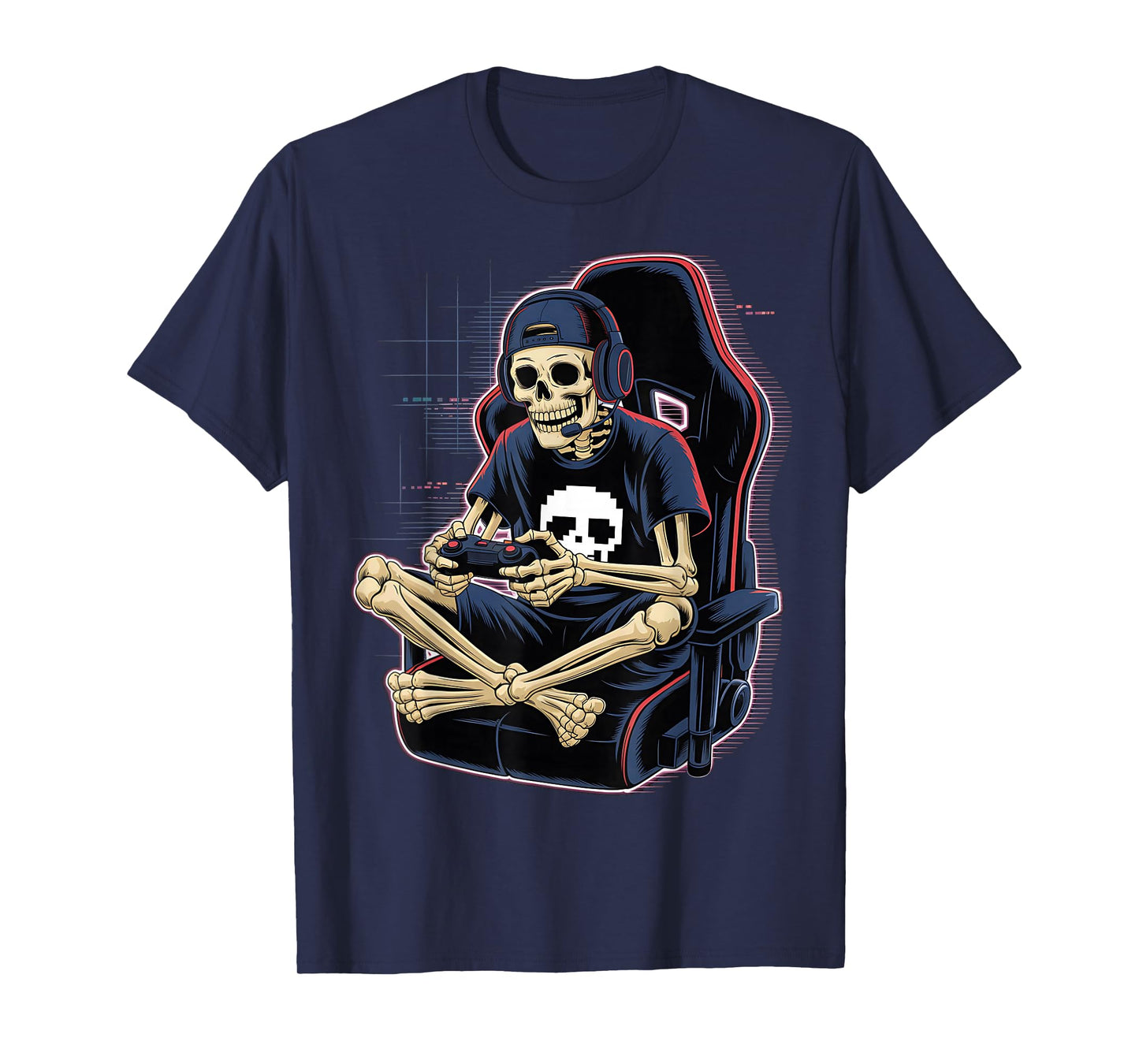 Halloween Skeleton Gamer Video Gaming Boys Men Kids Teens T-Shirt