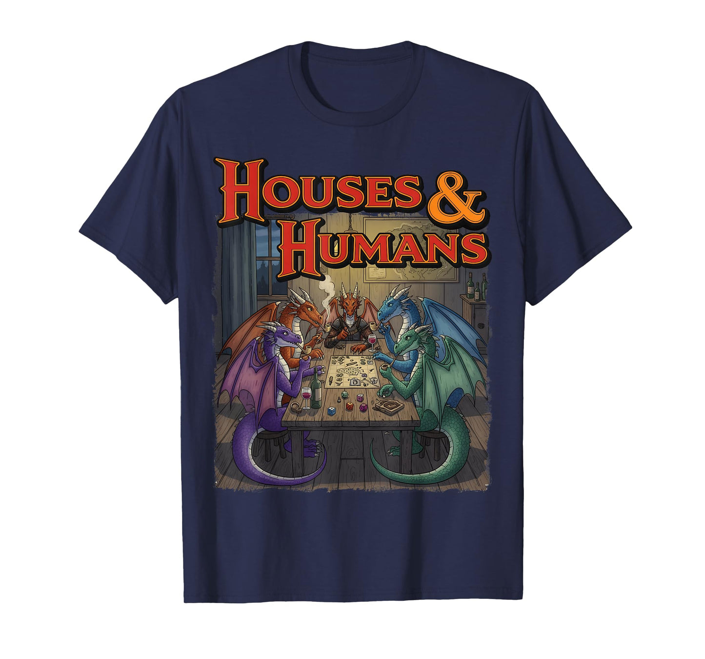 Gaming Houses Humans Funny Rpg Parody Gamer Men Boys Kids T-Shirt