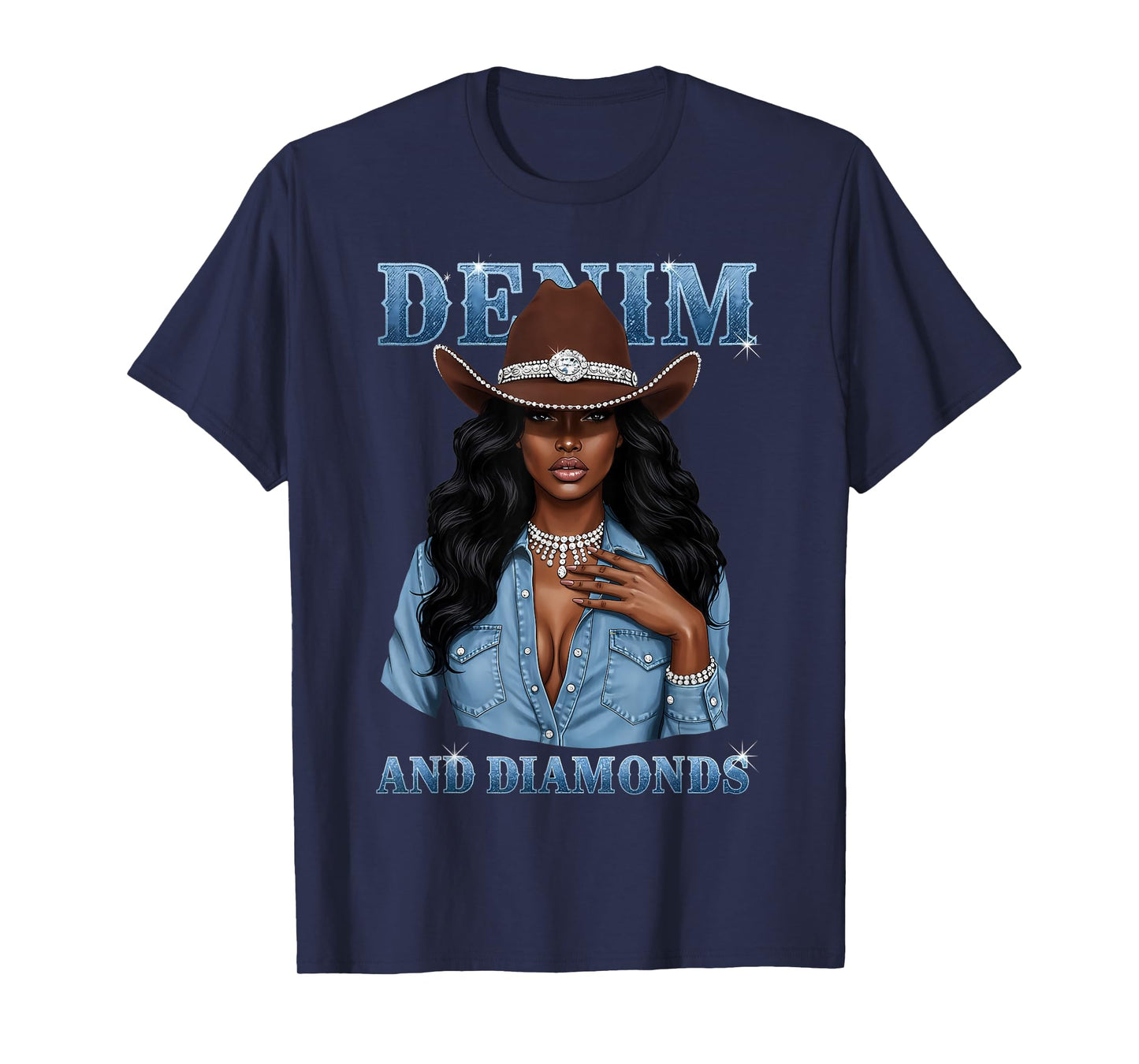 Denim and Diamonds African Melanin Cowgirls Western T-Shirt
