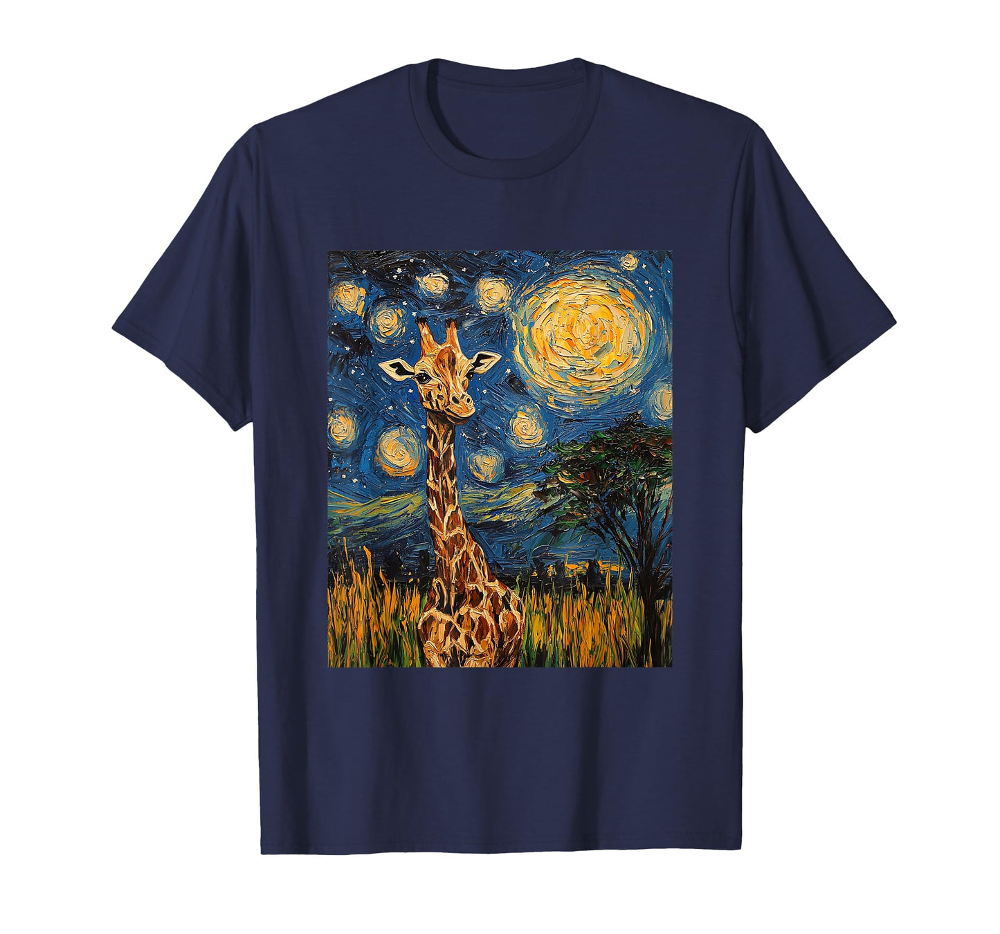 Cute Giraffe Africa - Van Gogh Style - Starry Night T-Shirt