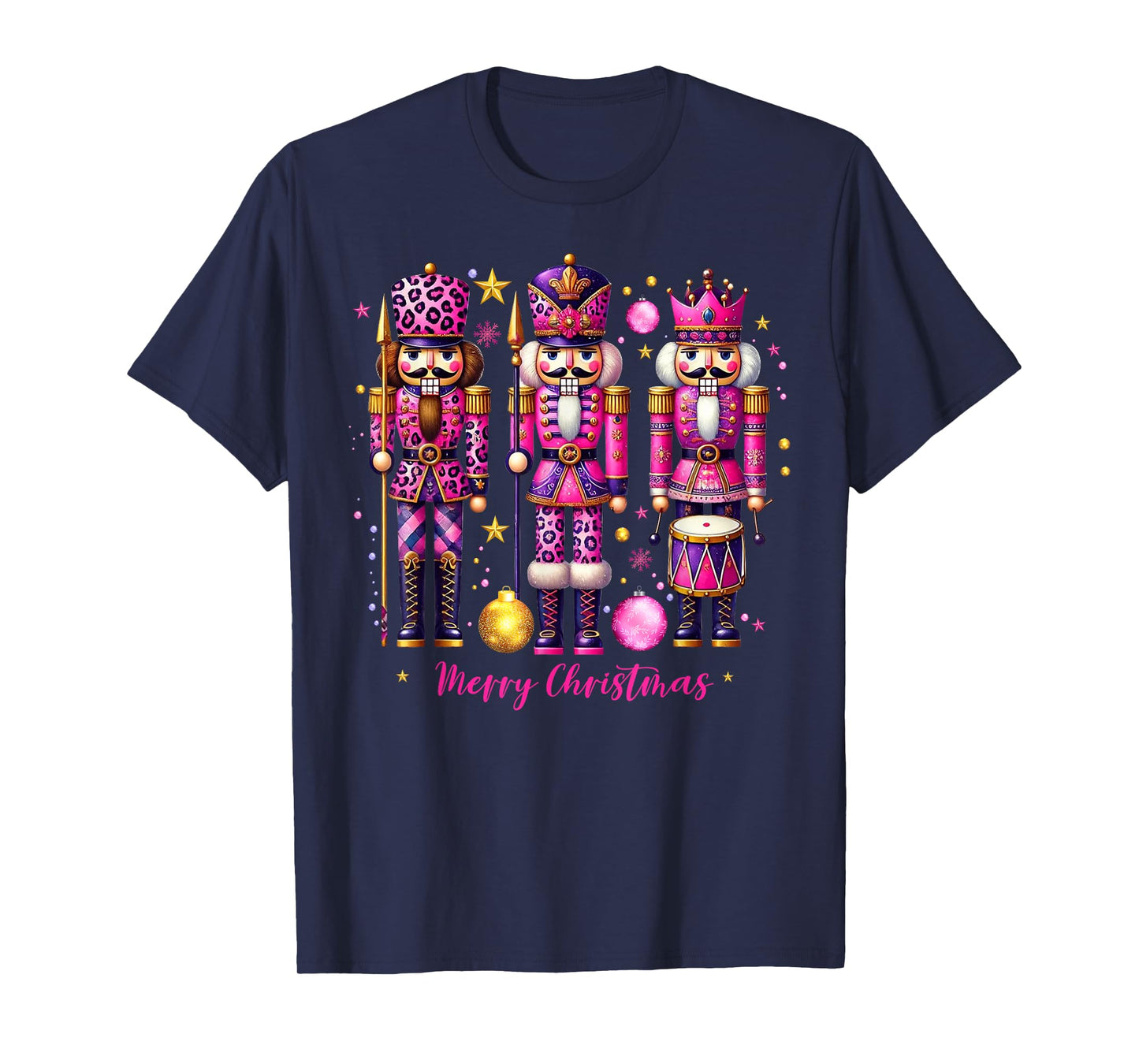 Leopard Nutcracker Pink Christmas 2024 Xmas Pajamas Matching T-Shirt