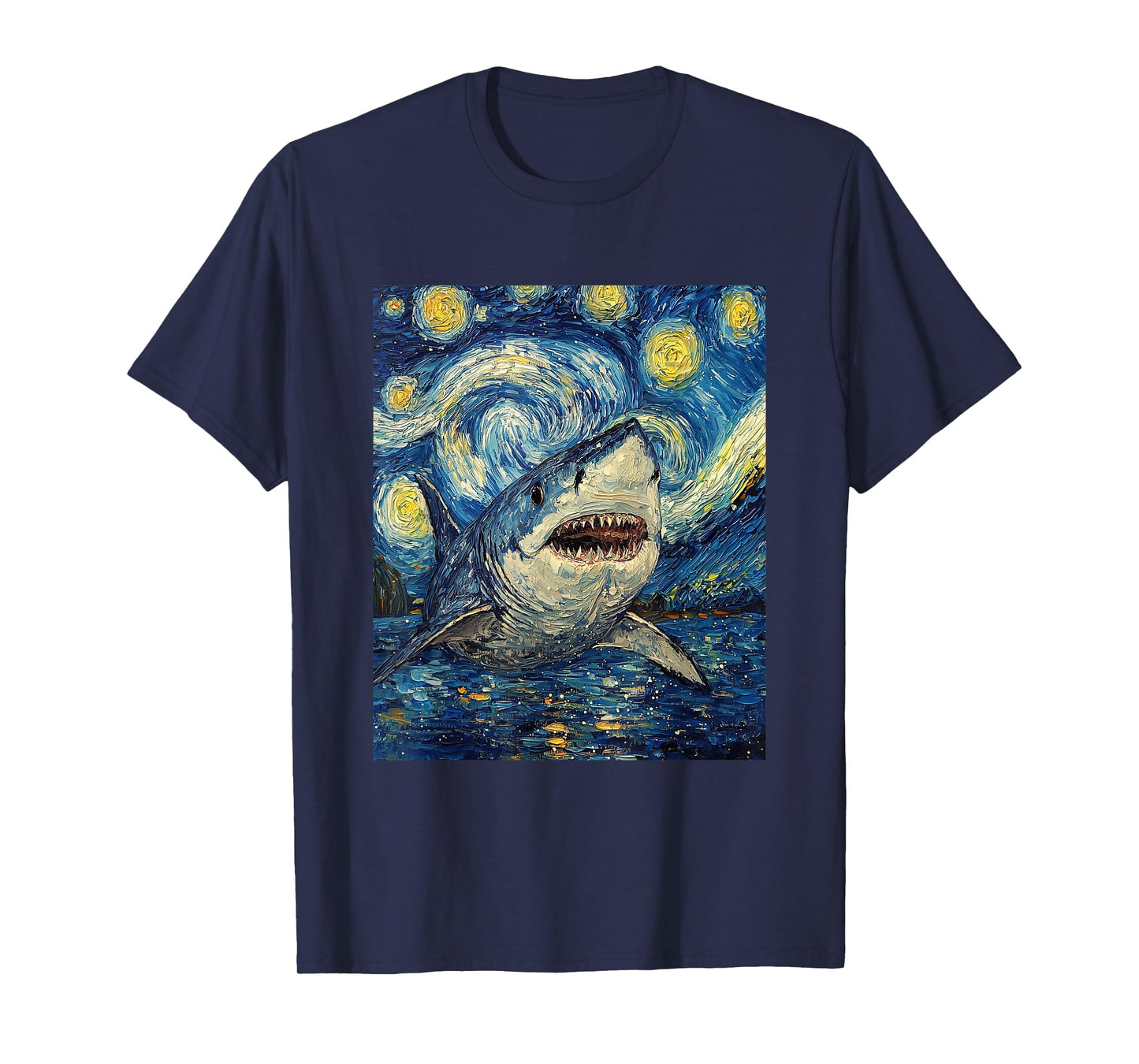 Funny Shark - Van Gogh Style - Starry Night T-Shirt