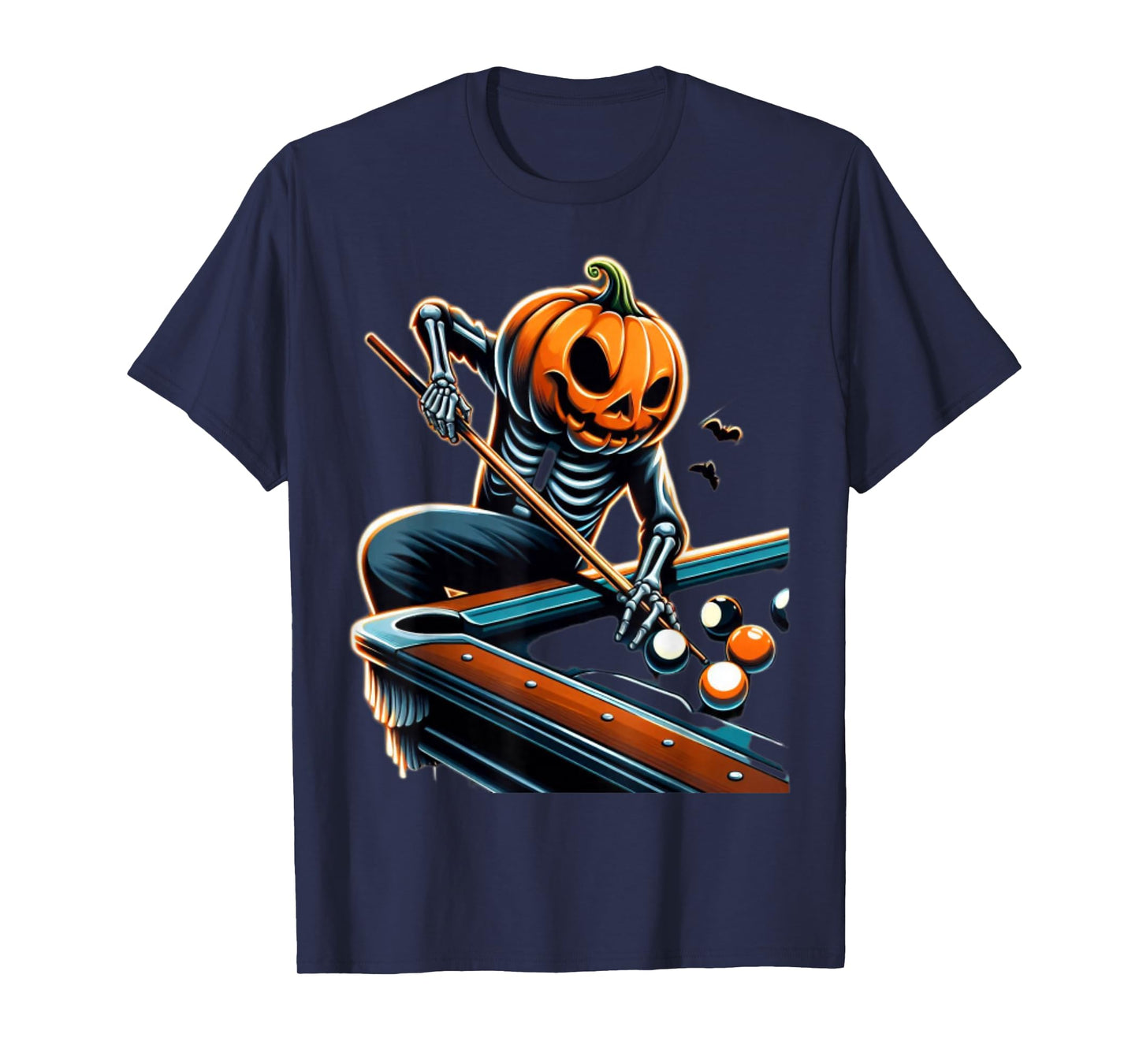 Funny Halloween Billiards Skeleton Pumpkin T-Shirt
