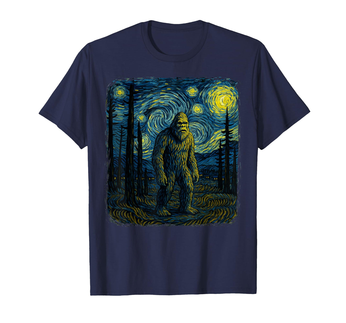 Bigfoot Starry Night Van Gogh Funny Gifts Men Women Boy Kid T-Shirt