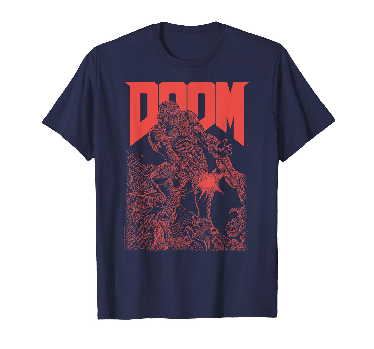 DOOM Red Sketched Cover Art Retro Video Game T-Shirt