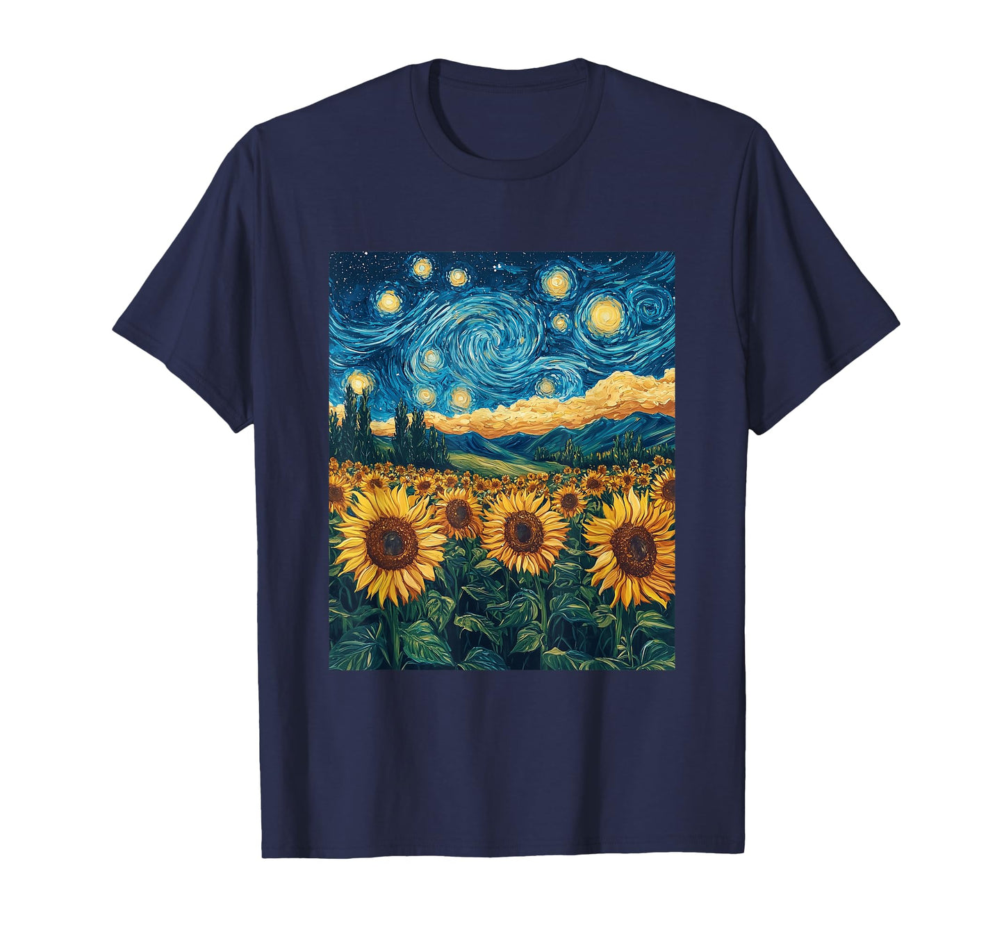 Sunflower Floral Flower Van Gogh Style Starry Night Graphic T-Shirt