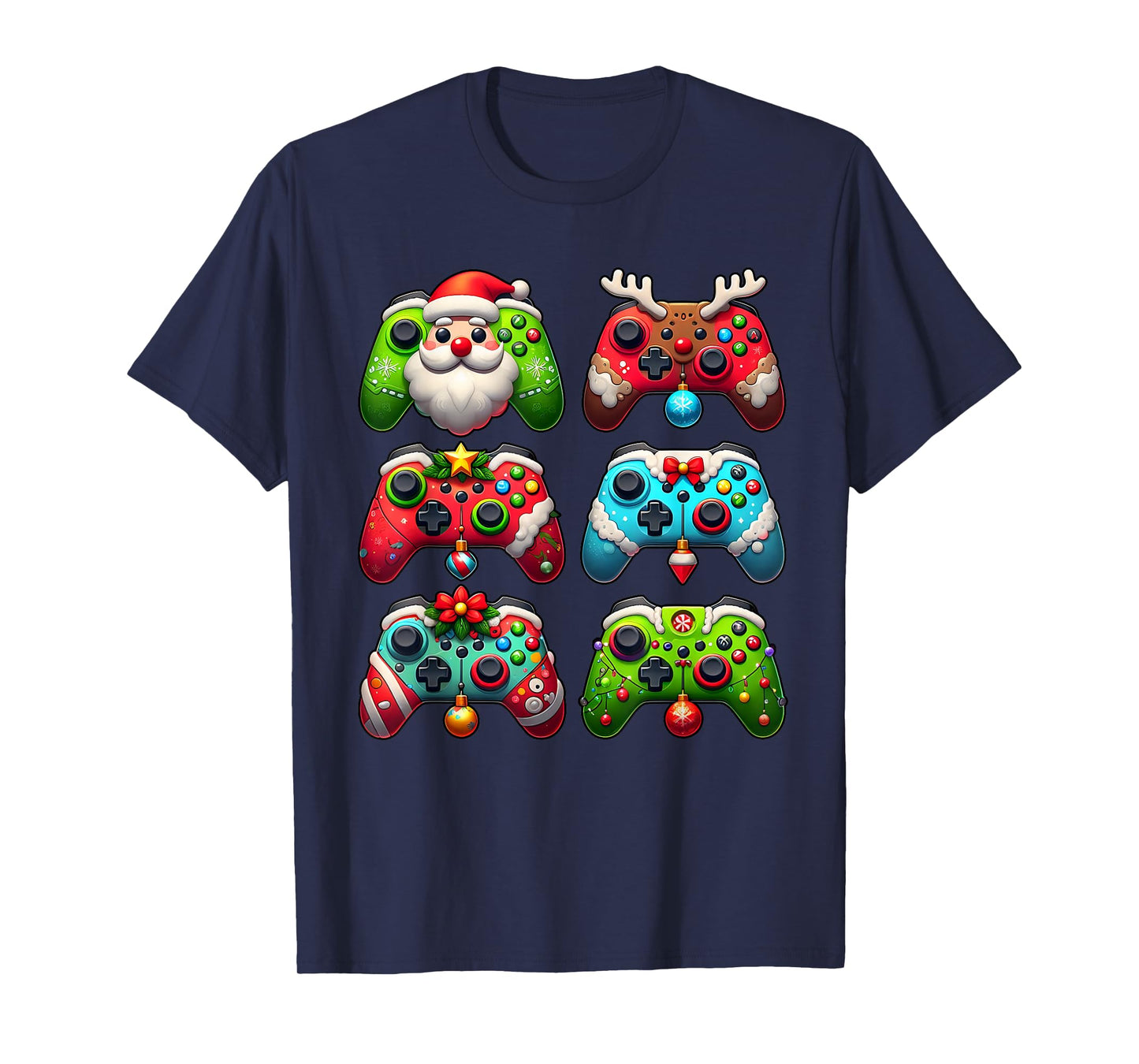 Christmas Santa Elf Lights Gaming Controllers Xmas Boys Kids T-Shirt