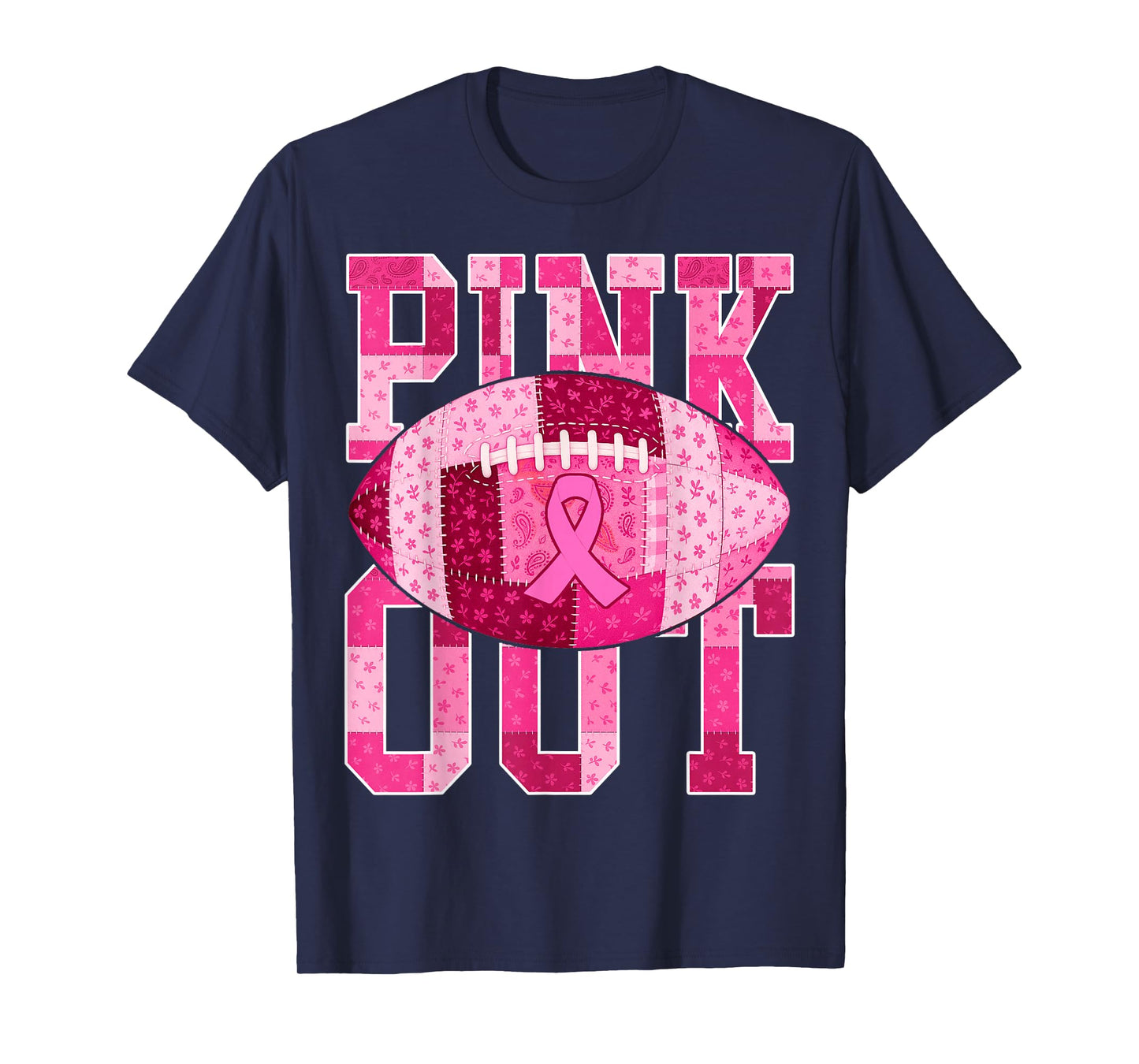 Pink Out Tackle Breast Cancer Awareness Football Patchwork T-Shirt