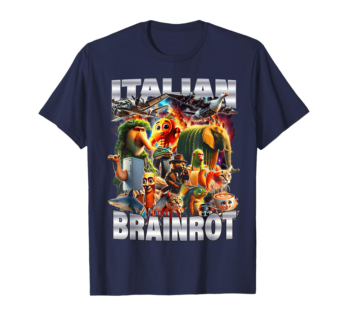 Types of Italian Brainrot Meme Character Hand Drawn for Kids T-Shirt