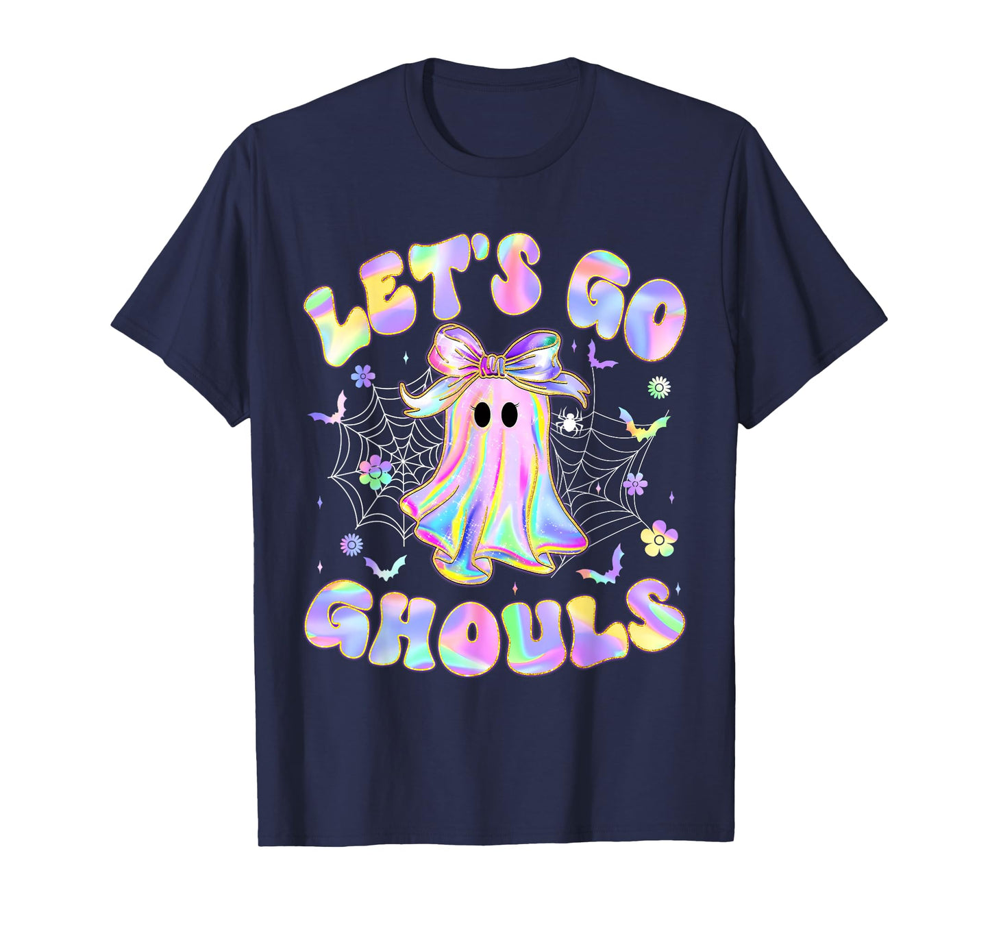 Halloween Lets Go Ghouls Ghost Retro Women Girl Kids Teen T-Shirt