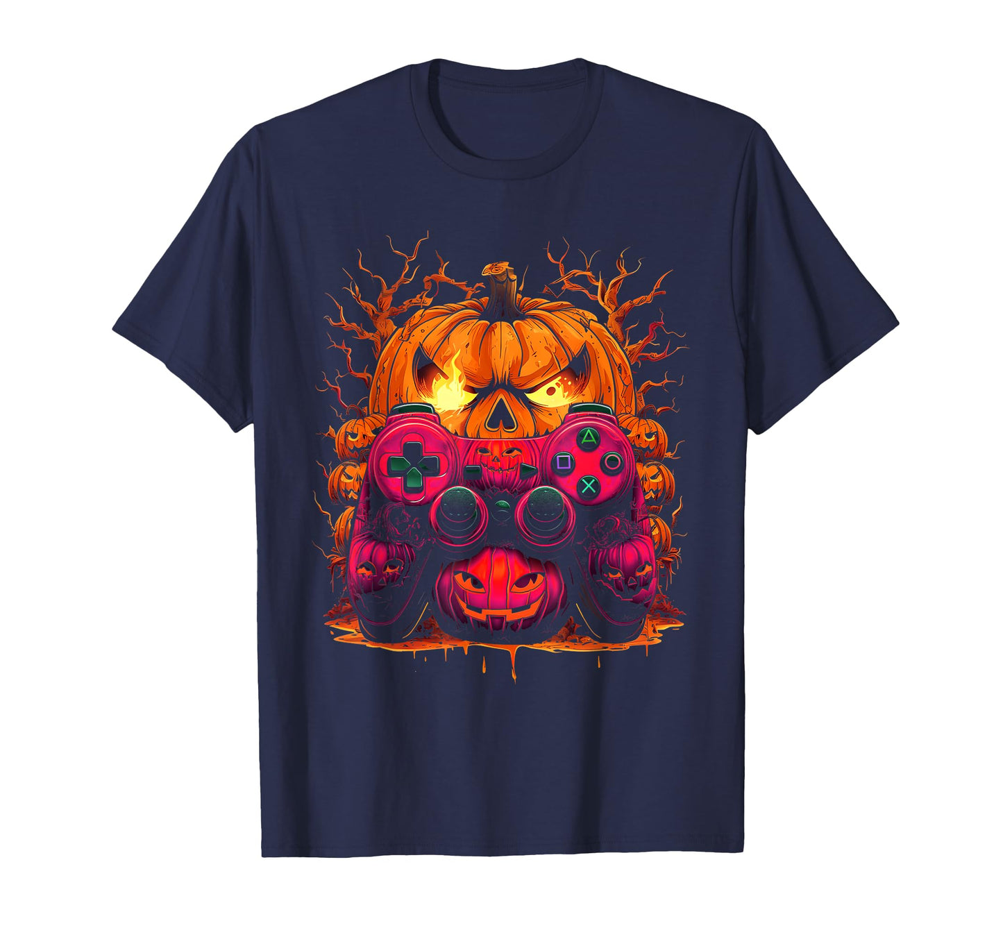 Pumpkin Controller Halloween Gamer Video Gamer Kids Boys T-Shirt