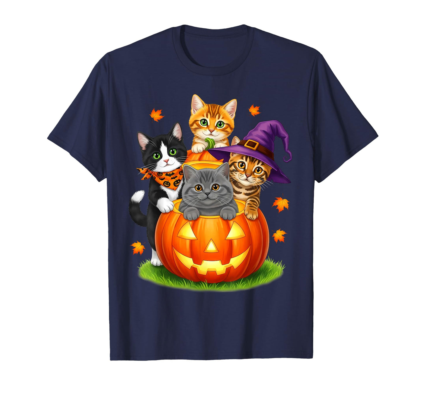 Cute Kittens Pumpkin Halloween Spooky Season Men Women Kids T-Shirt