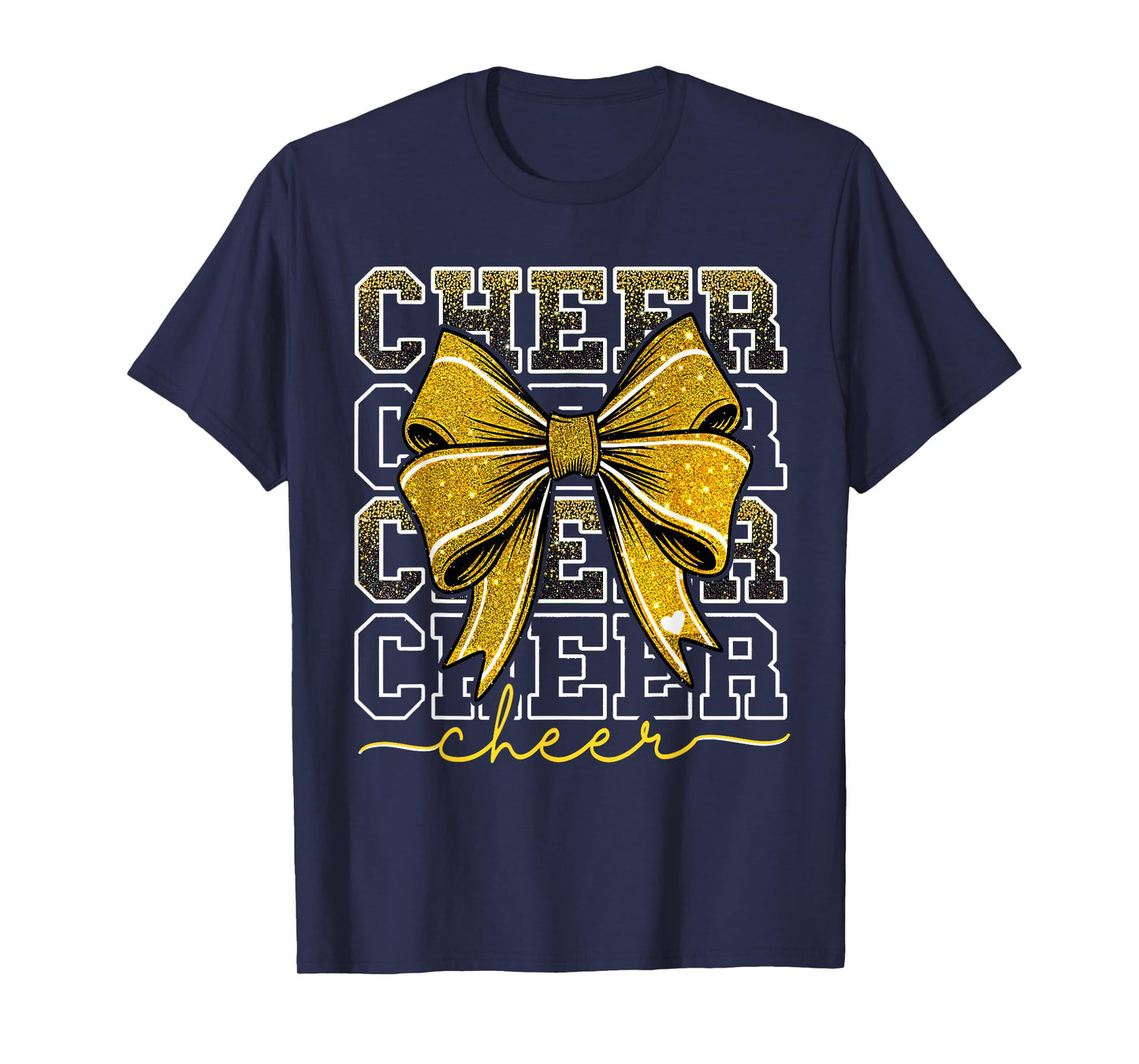 Coquette Cheer Bow Team Cheerleader Gold Cheerleading Yellow T-Shirt