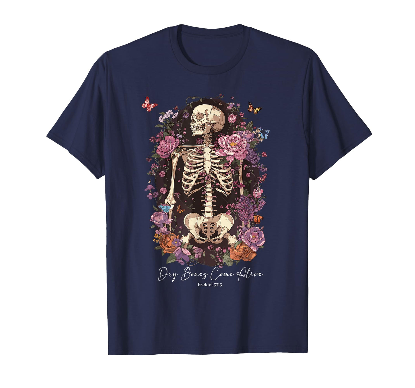 Flower Skeleton Dry Bones Come Alive, Retro Enchanted Floral T-Shirt