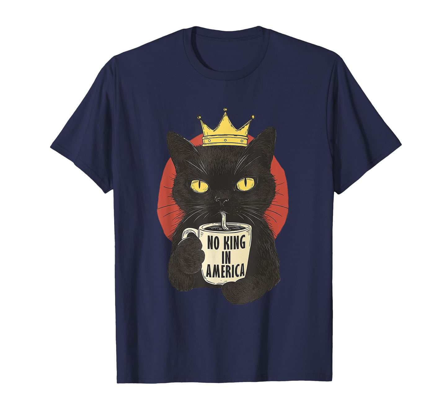 No Kings in America Black Cat Drinking Coffee T-Shirt