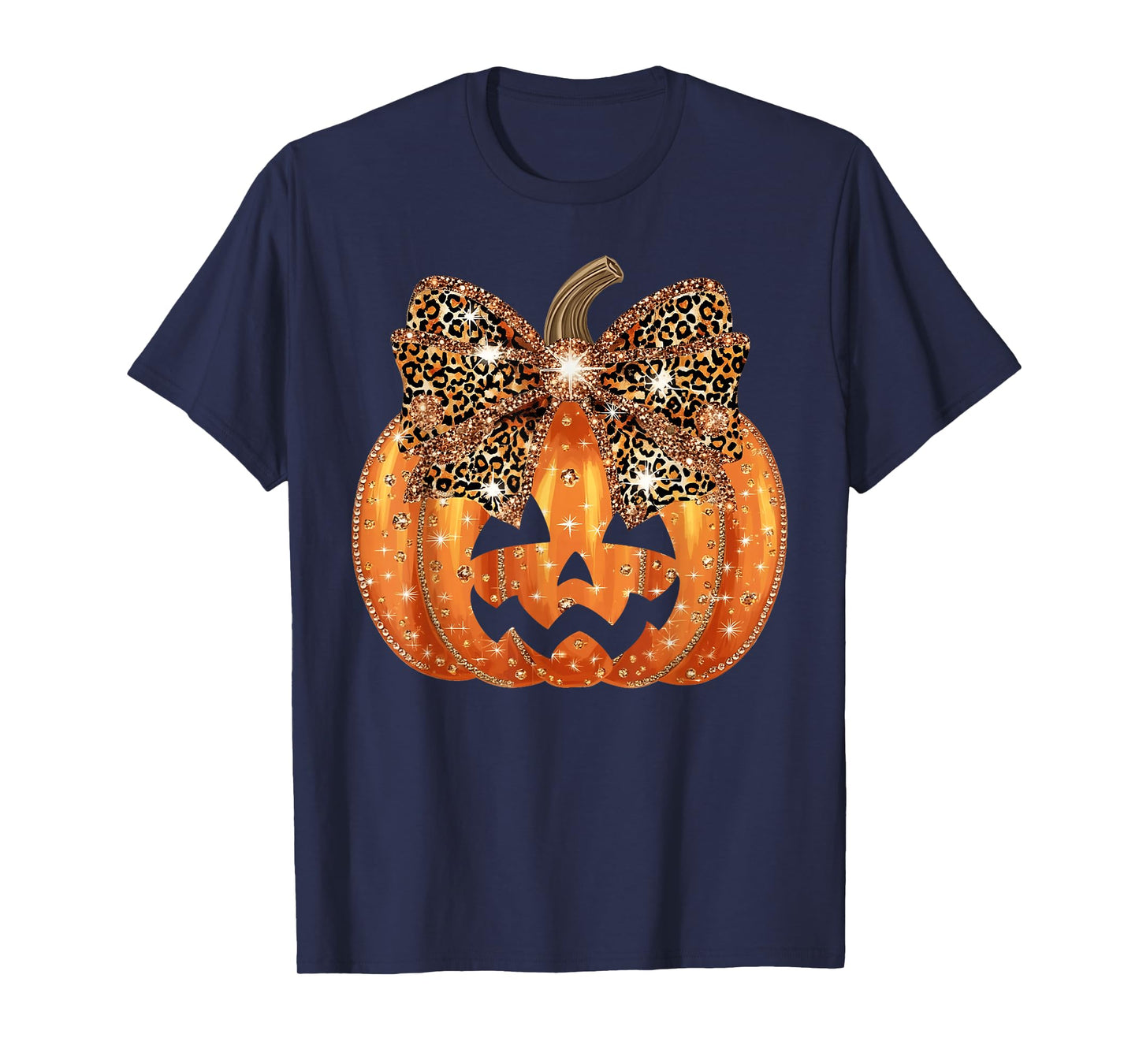 Pumpkin Leopard Coquette Bow Girly Women Girls Halloween T-Shirt