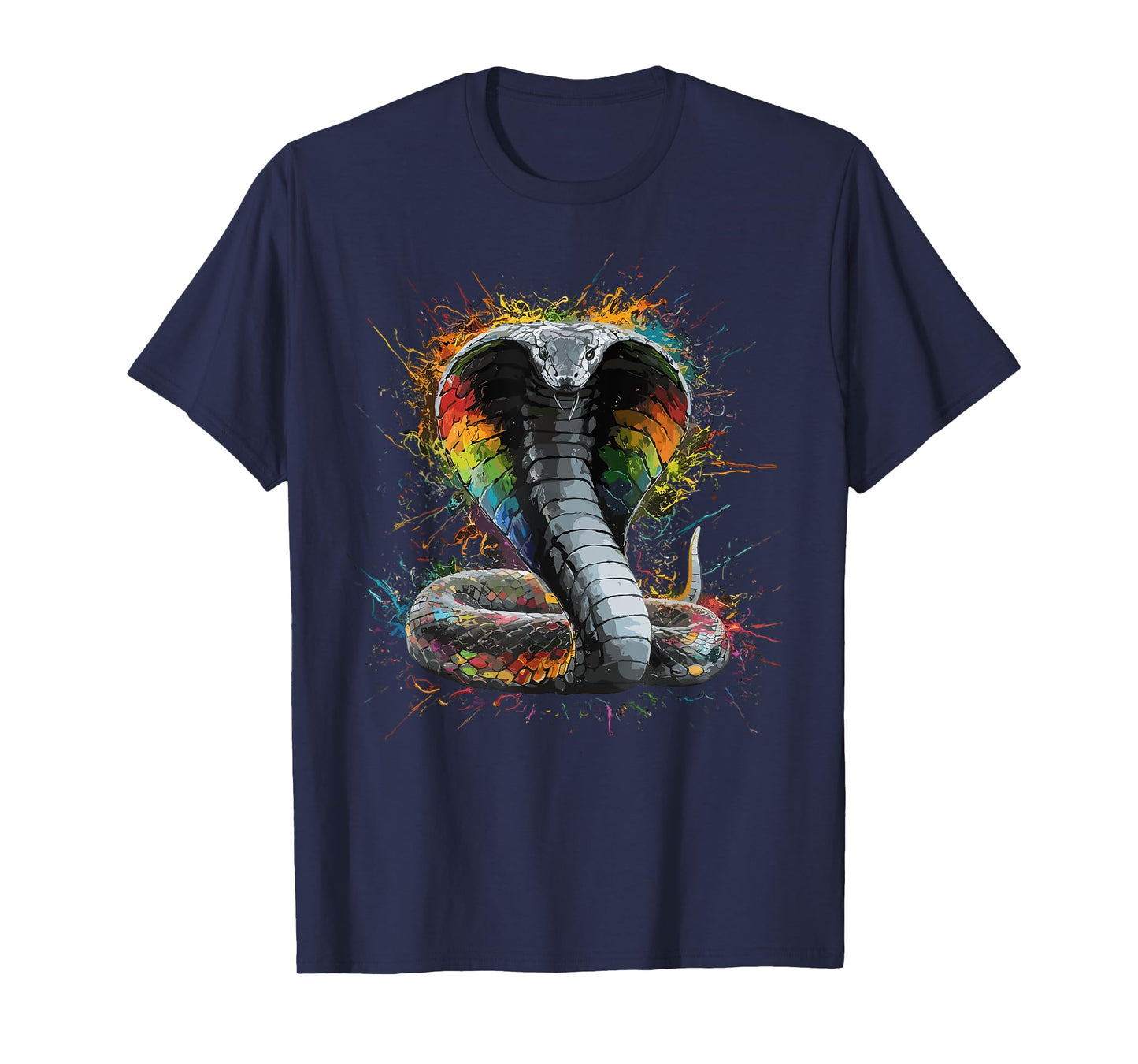 Colorful Paint Splash King Cobra Snake Art Graphic T-Shirt