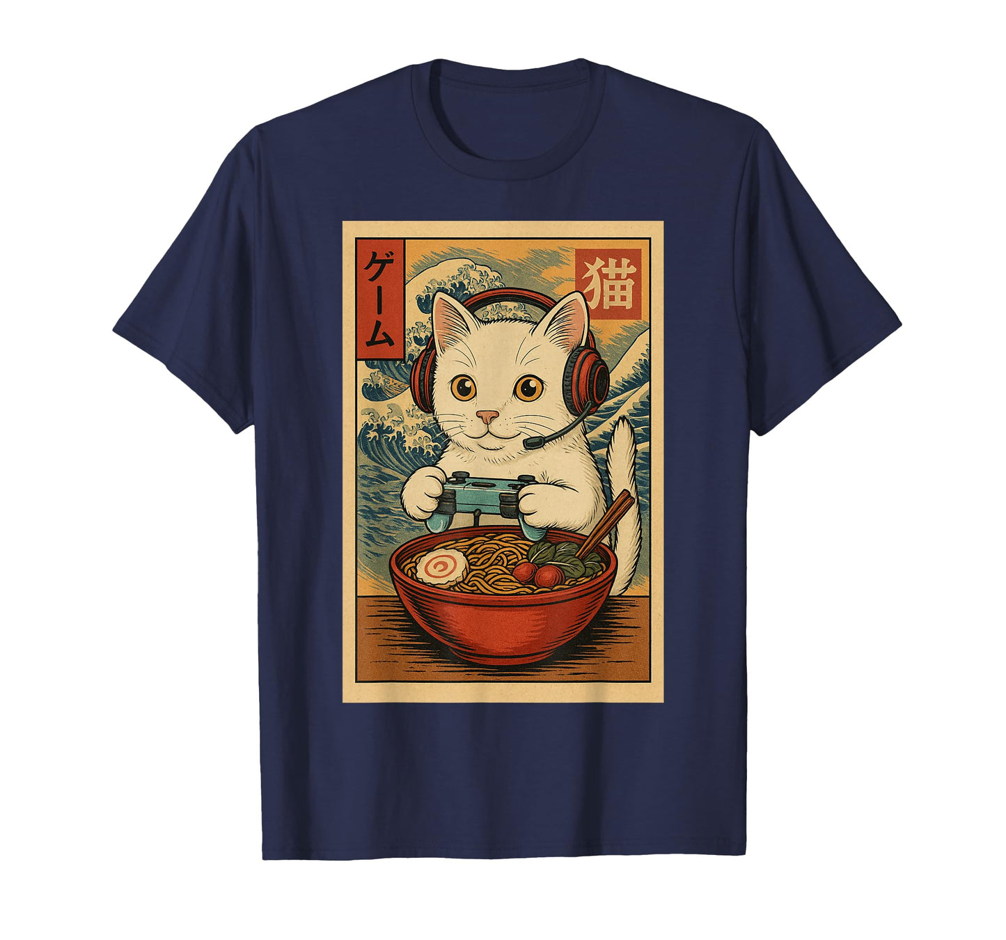 Kawaii Anime Gamer Cat Ramen Retro Japanese Gaming Funny T-Shirt