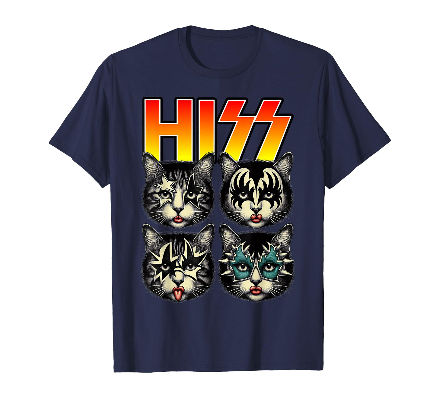 Retro Cat Rock Music Concert Band Hiss Funny Cat Kitten Love T-Shirt