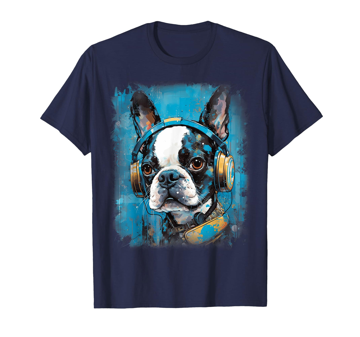 Rave EDM Boston Terrier Dog Headphone T-Shirt for Men Women Kids