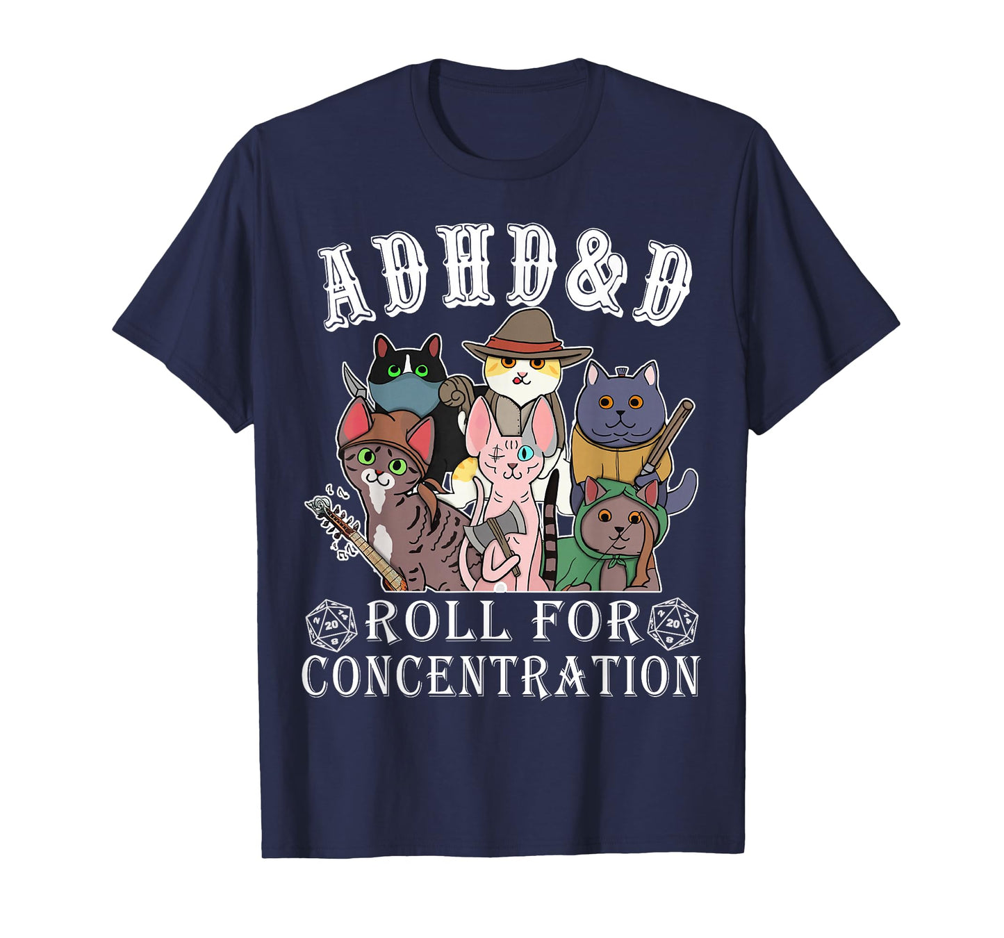 Cats RPG Gamer Roll For Concentration D20 Dice Nerdy Men Kid T-Shirt