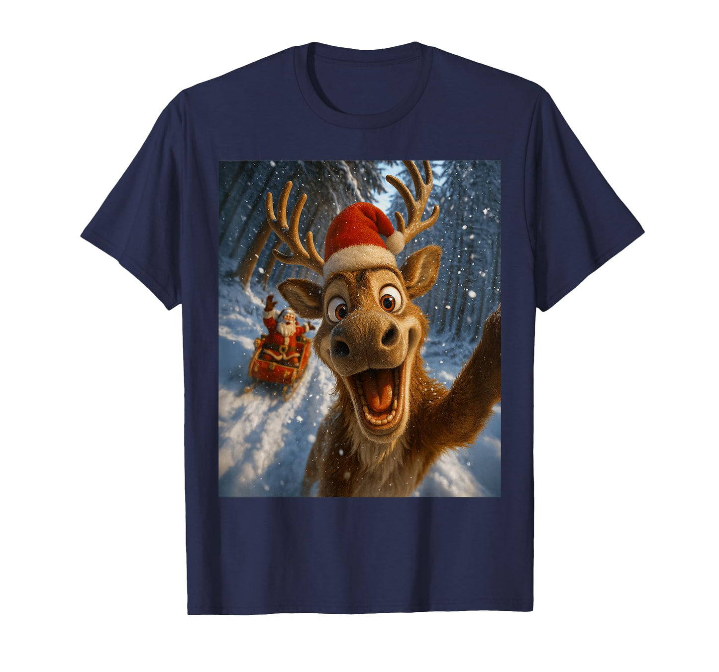 Funny Reindeer Selfie Santa Merry Christmas Men Women Kids T-Shirt