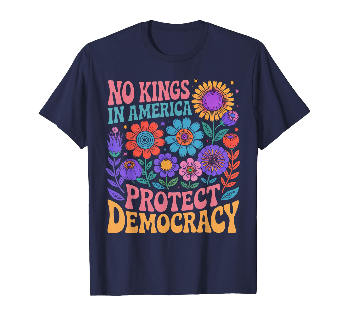 No King In American Retro Boho Floral 70s Democracy Women T-Shirt