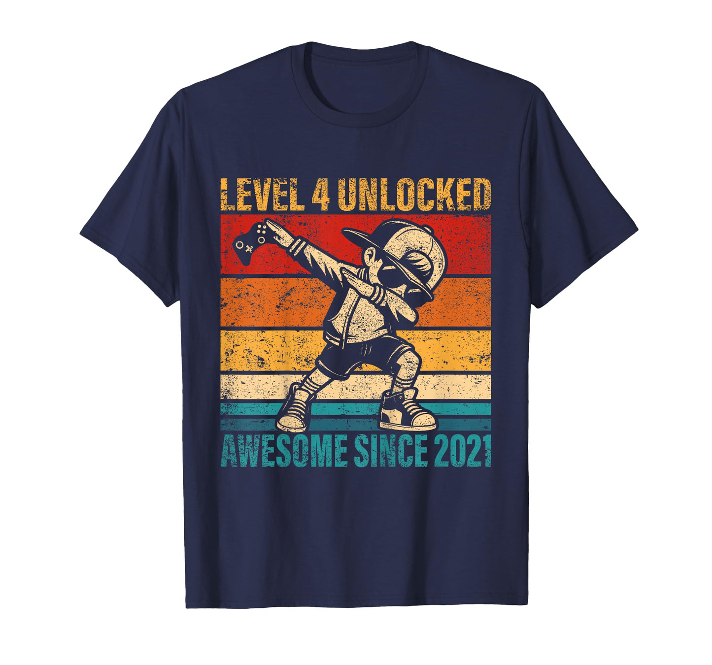 Kids 4 Years Old Birthday Gamer Dabbing Boy 4th Level Unlocked T-Shirt