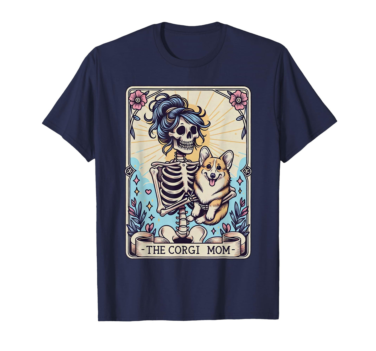 Retro Funny The Corgi Mom Tarot Card Skeleton Halloween T-Shirt