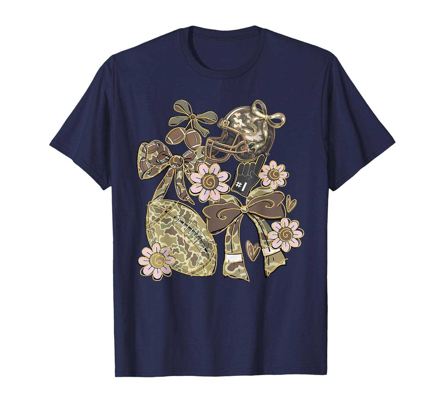 Touchdown Football Game Day Thanksgiving Camo Coquette Bow T-Shirt