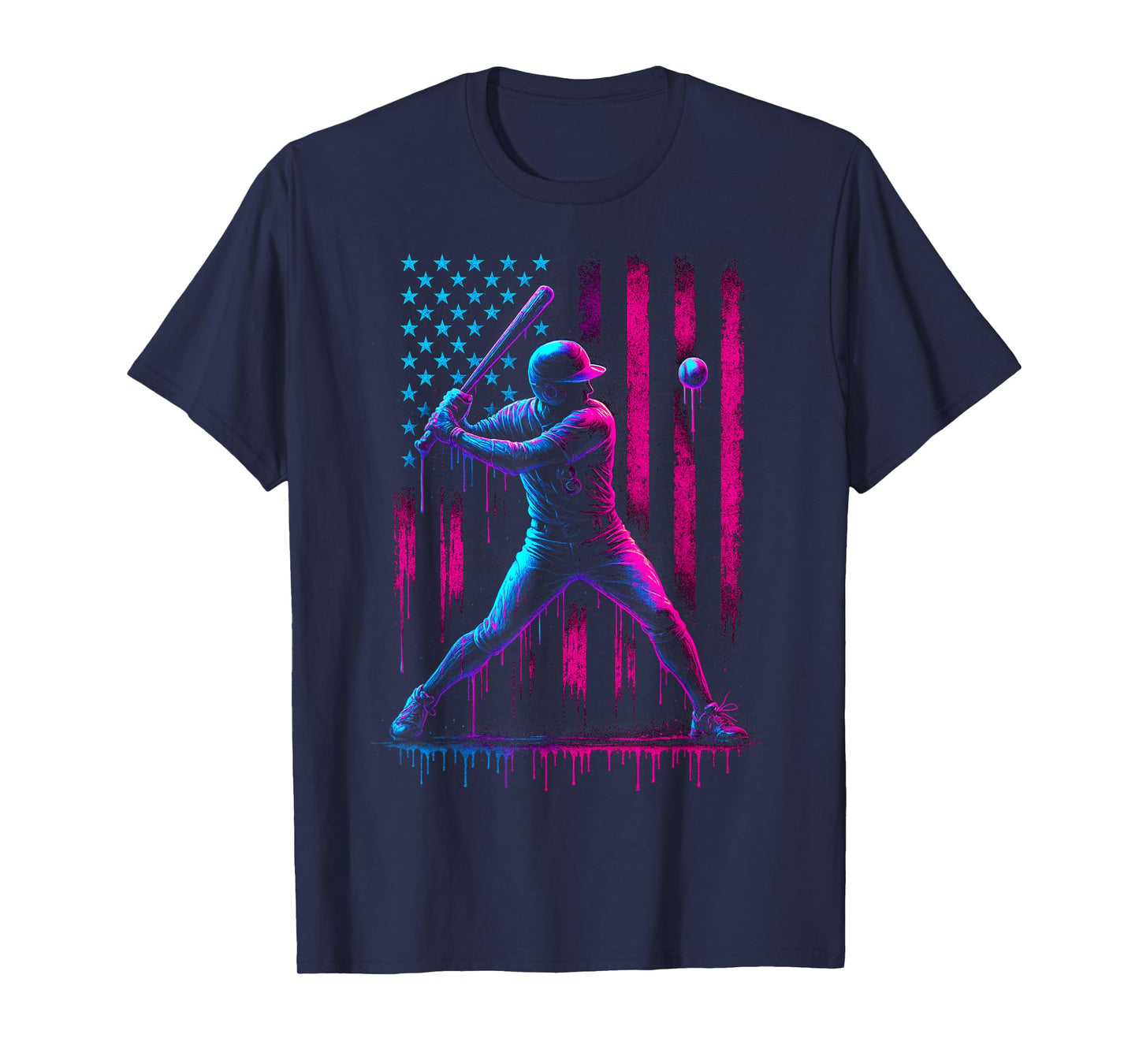 Baseball Ice Cream Drip American Flag USA Patriotic Boys Men T-Shirt