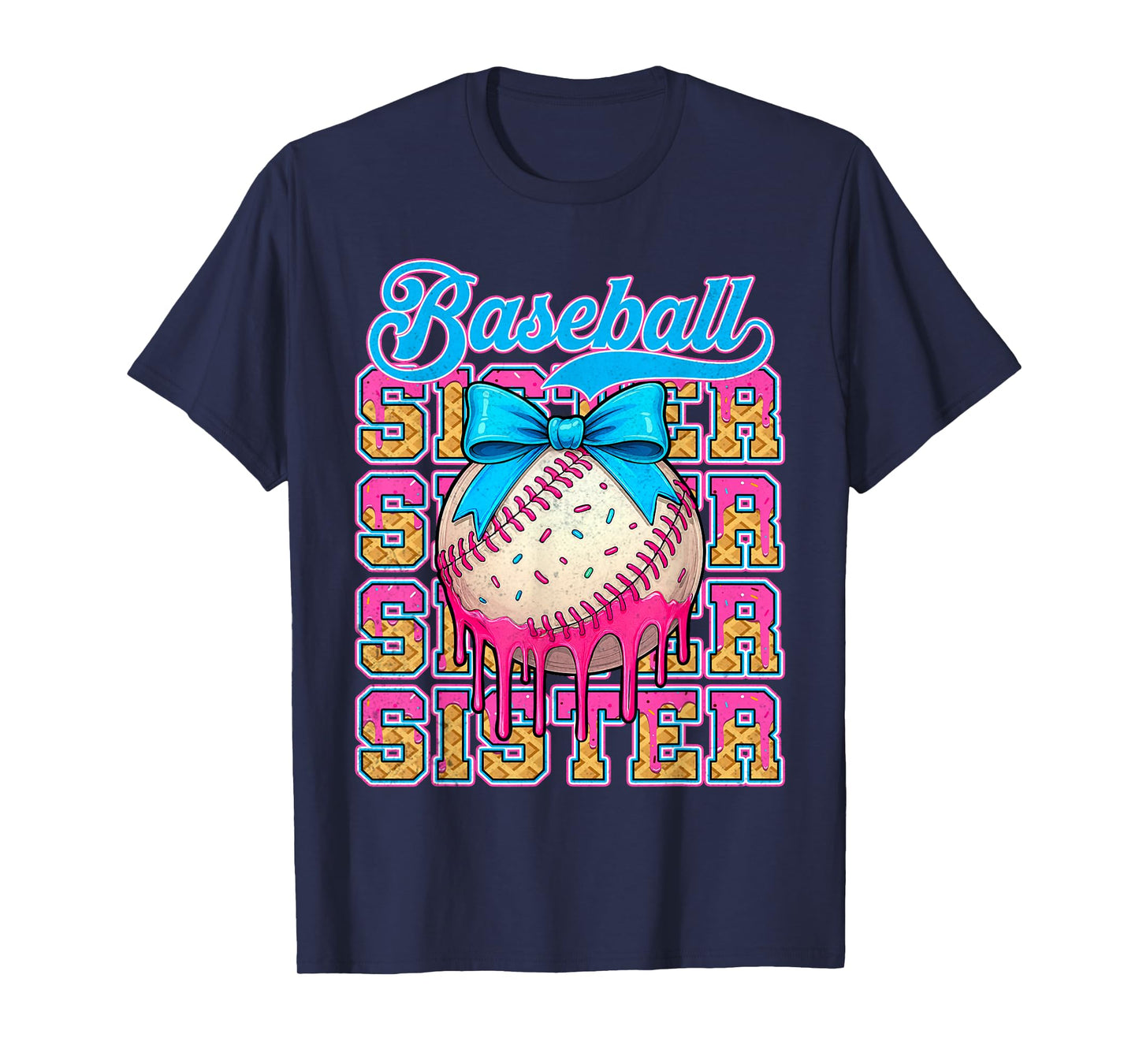 Retro Baseball Sister Ice Cream Drip Coquette Bow Game Day T-Shirt