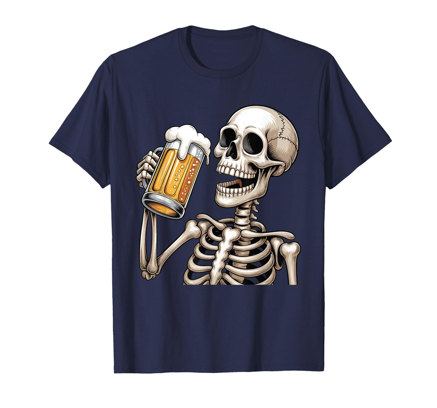 Skeleton Drinking Beer Halloween Spooky Season Mens Womens T-Shirt