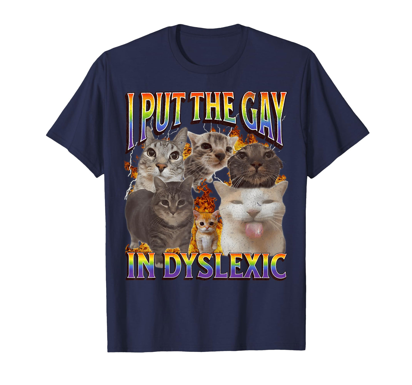 I Put The Gay In Dyslexic Funny Cat Meme Bootleg Funny Retro T-Shirt