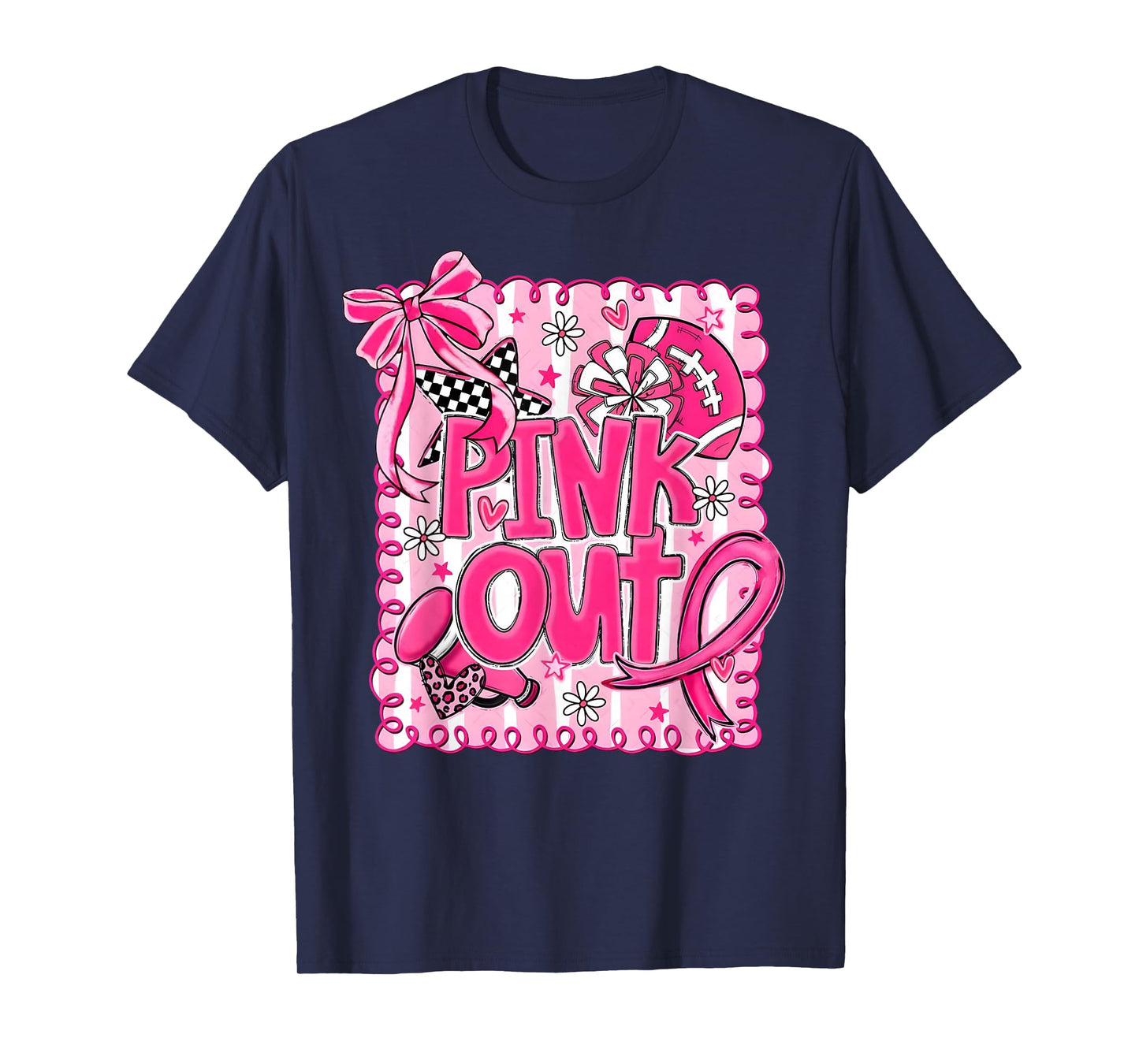 Pink Out Breast Cancer Football Coquette Bow Mom Girls Women T-Shirt