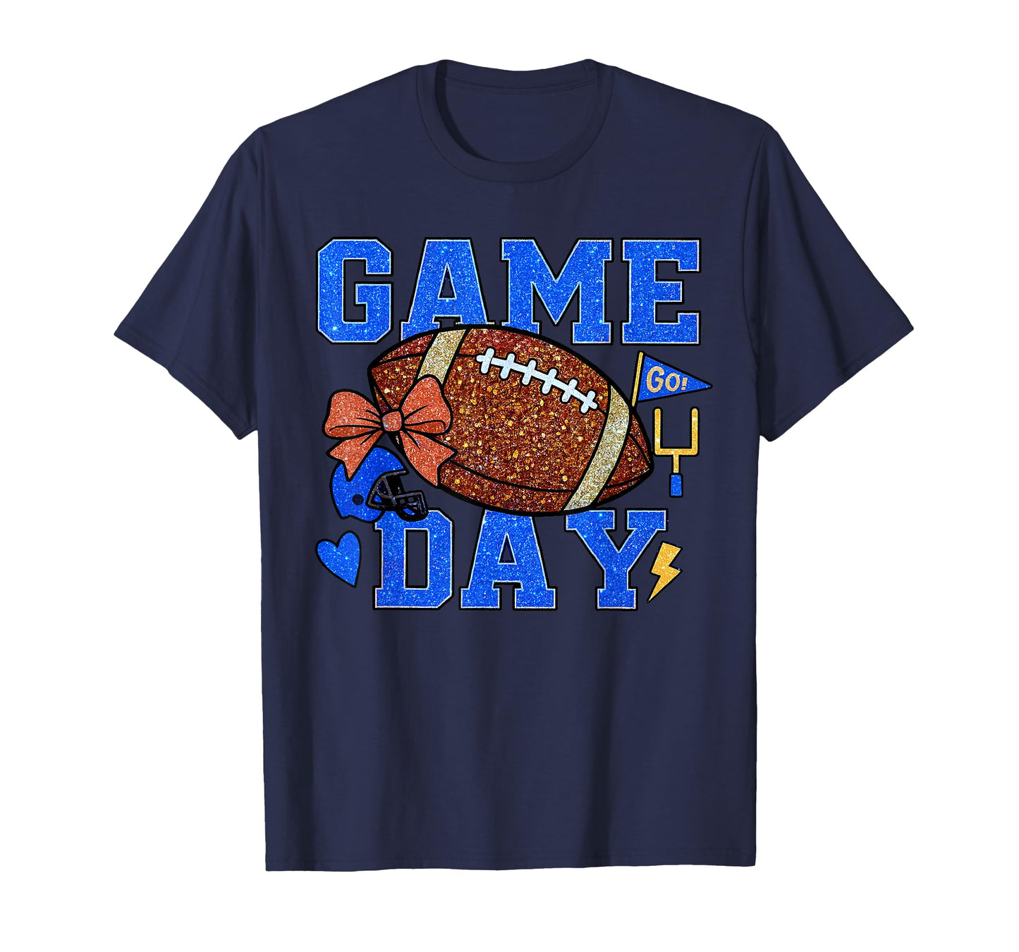 Game Day Football Season Football Mama Blue Gold Bow Girls T-Shirt