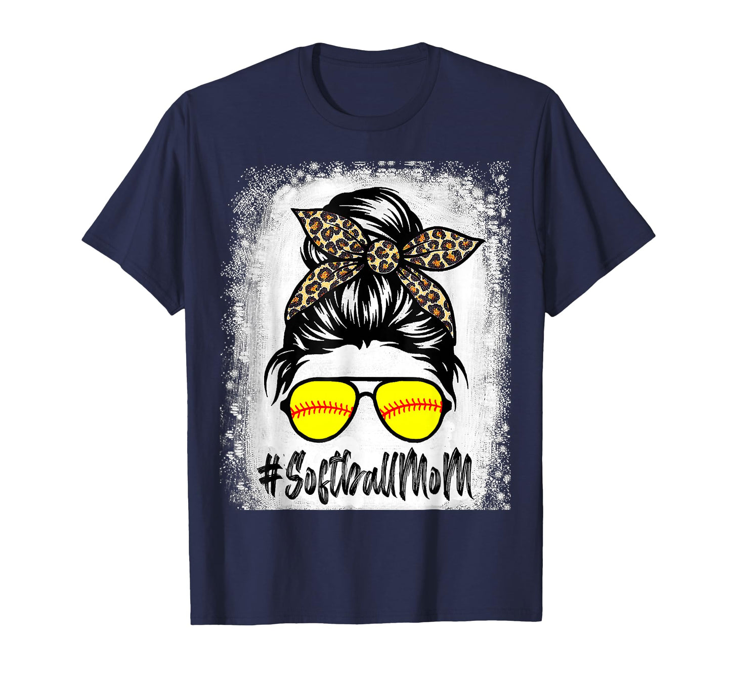Bleached Softball Mom Life With Leopard and Messy Bun Player T-Shirt