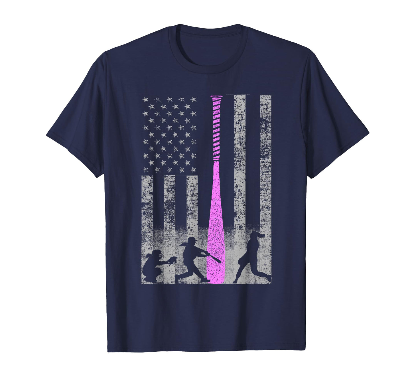 American Softball Flag T-Shirt - Players and Pink Bat T-Shirt