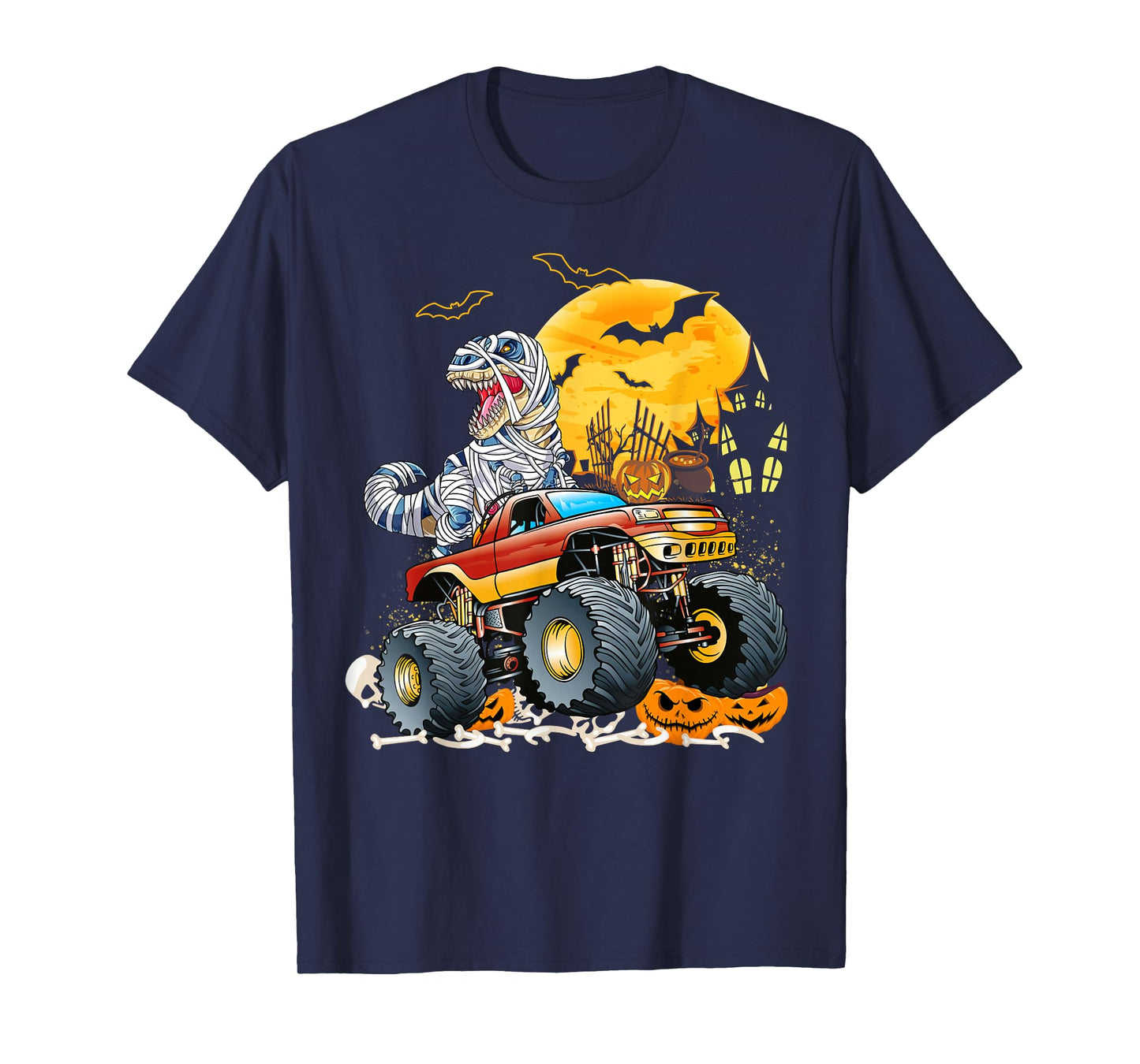 Funny T Rex Saurus Riding Monster Truck Happy Halloween T-Shirt