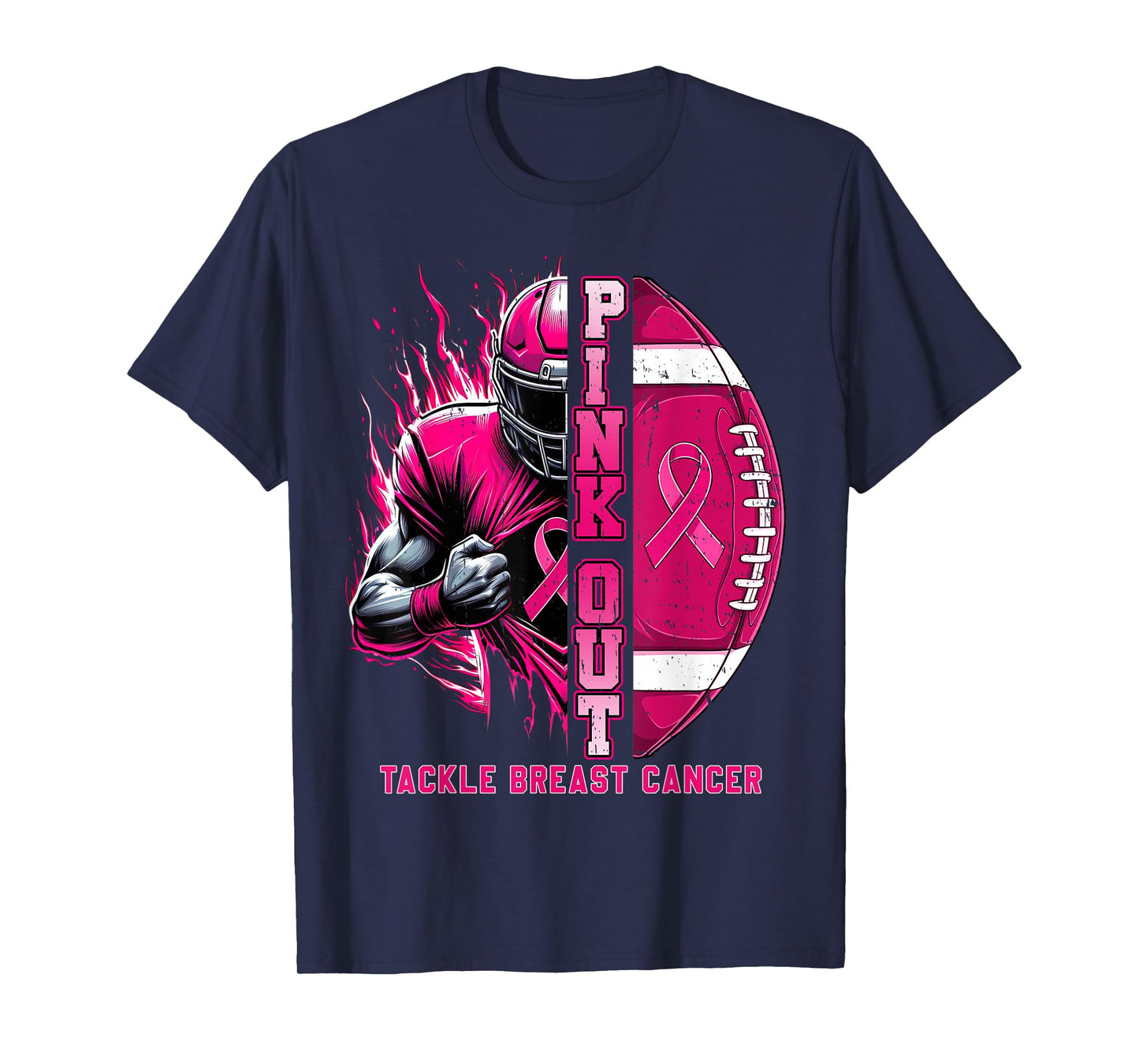 Pink Out Tackle Breast Cancer Awareness Football Men Boys T-Shirt