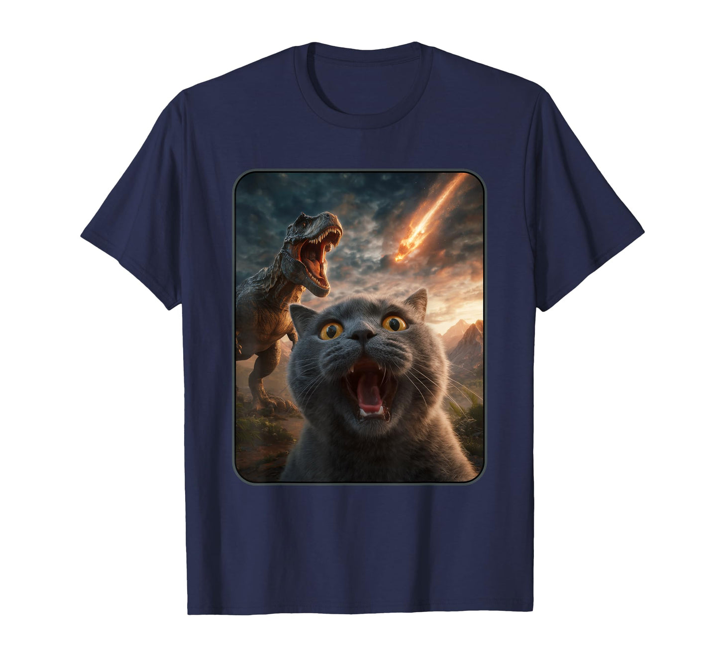 Cat Selfie with T-Rex Dinosaur Funny Cat T Rex Shirt Meme T-Shirt