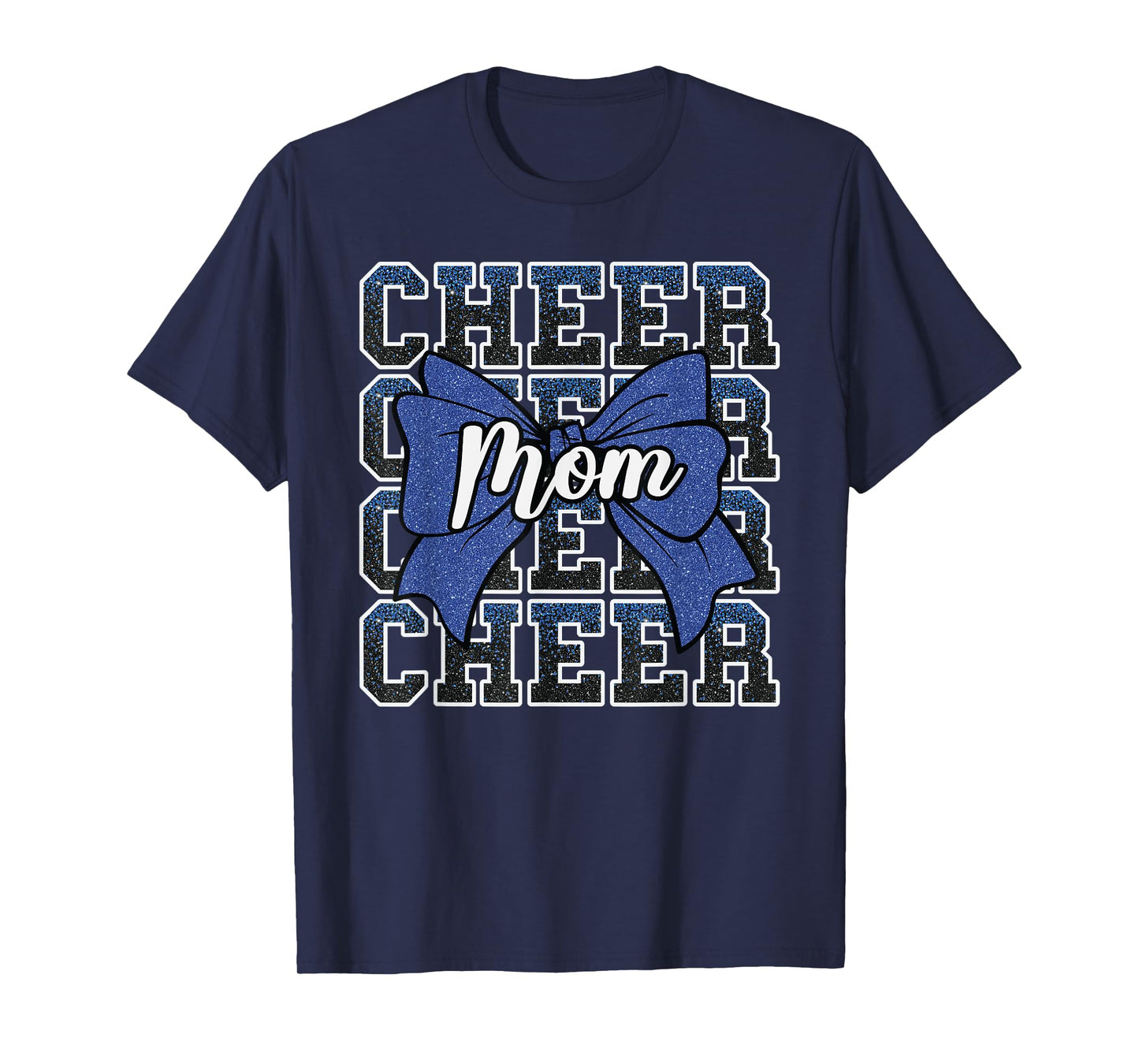 Cheer Mom Mama Bow Sport Cheerleader Cheerleading Blue T-Shirt