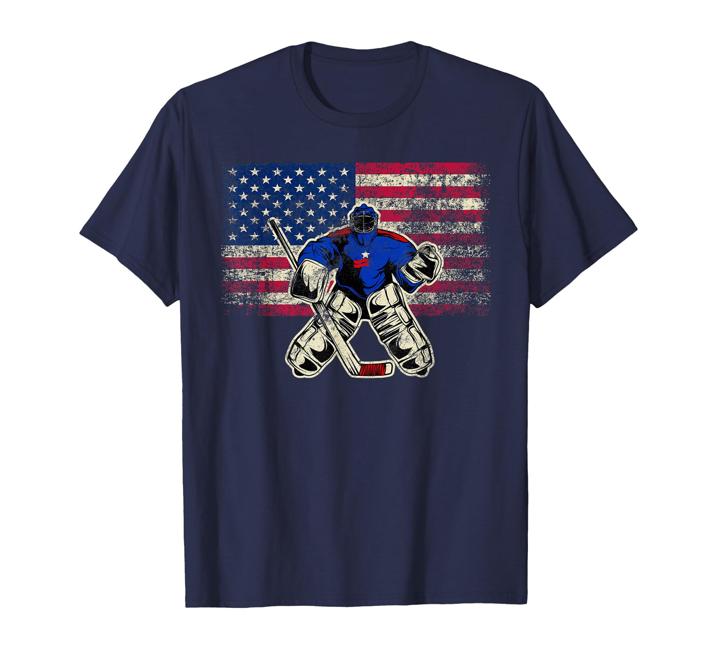 Vintage Ice Hockey Goalie USA Flag Gift For Goalie T-Shirt