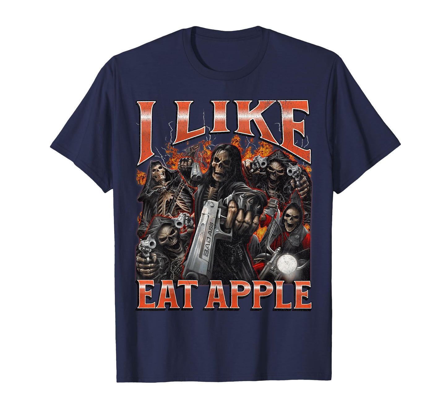 I Like Eat Apple Funny Hard Skeleton Meme Bootleg Graphic T-Shirt