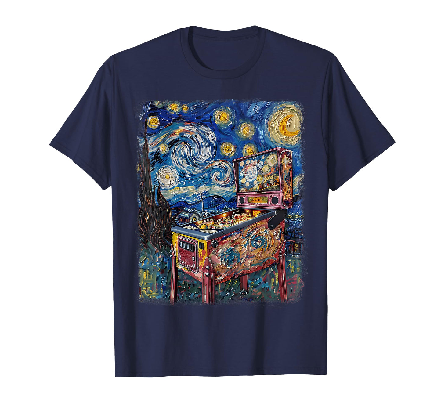 Pinball Arcade Game Machine Starry Night Painting T-Shirt