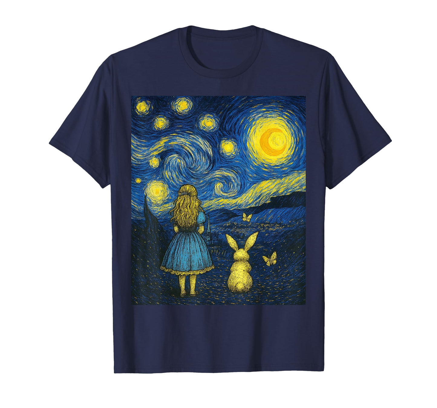Alice in Wonderland Meets Starry Night Van Gogh Art Mashup T-Shirt